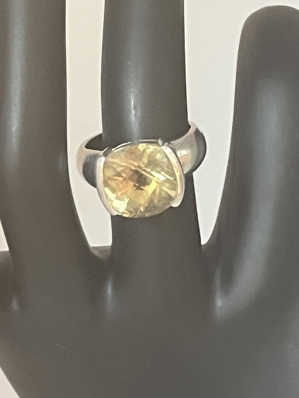 Sterling Silver Lemon Yellow Quartz Large Stone Ring